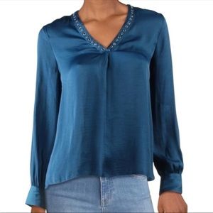 Vince Camuto Plus Studded V-Neck Rumple Blouse